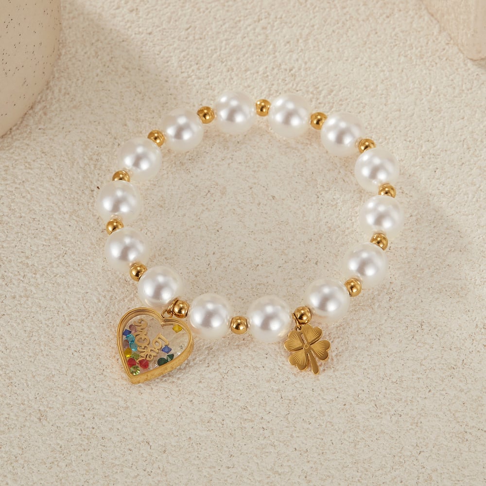 1 Piece Designable Series Vogue Heart Stainless Steel Gold Color Women's Charm Bracelets h5Picture3