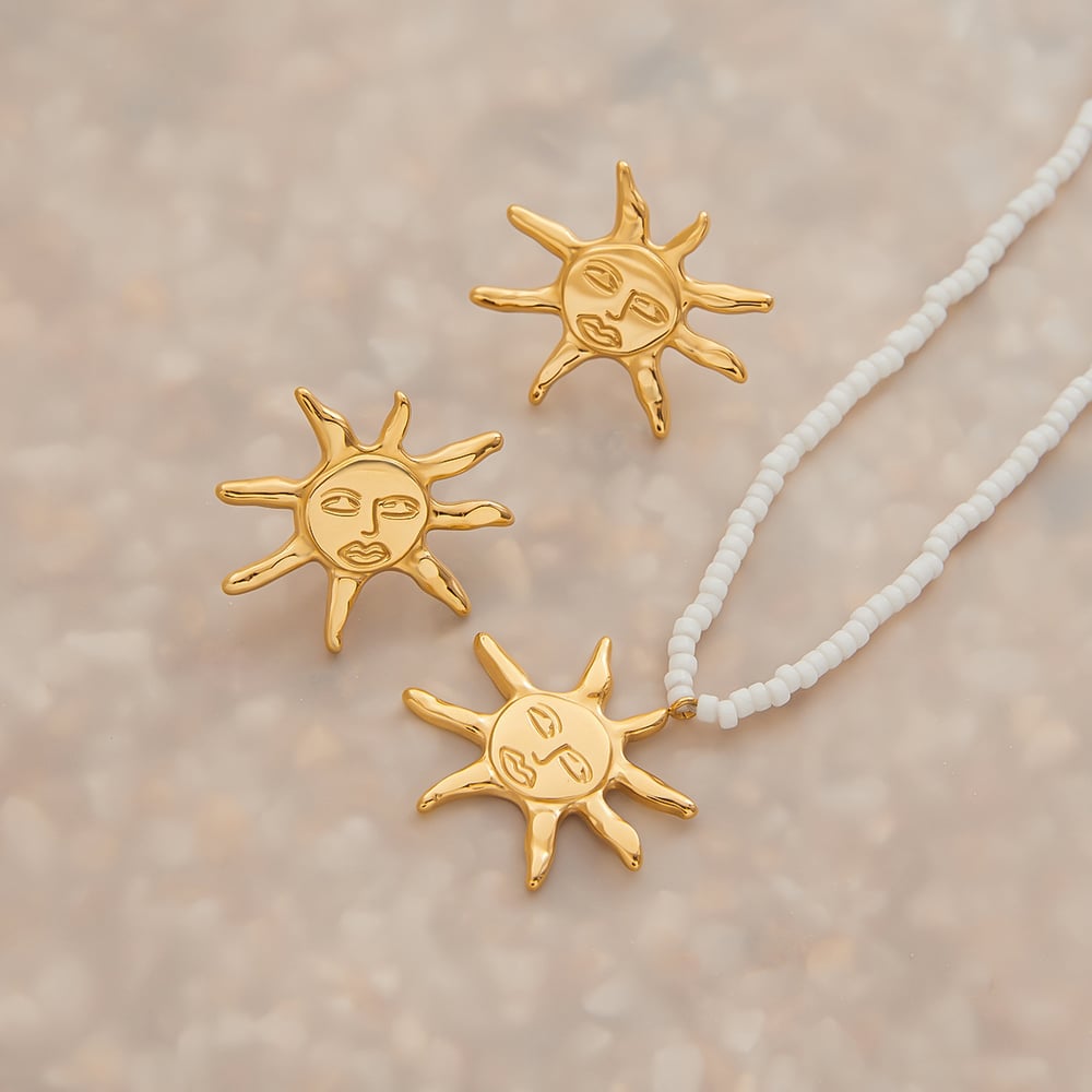 Retro Sun Stainless Steel Gold Color Beaded Necklaces h5Picture4