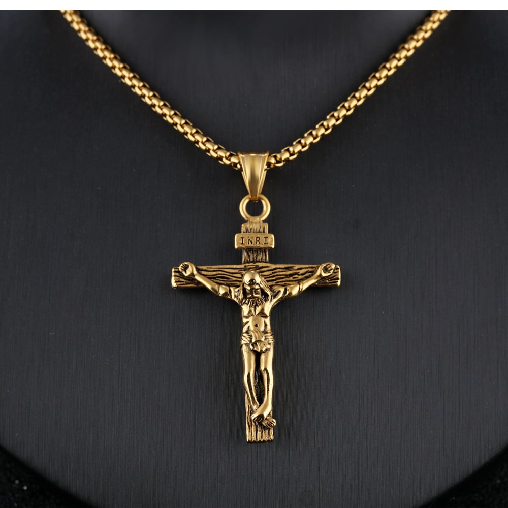 Religious Cross Stainless Steel Gold Color Men's Necklaces h5Picture3