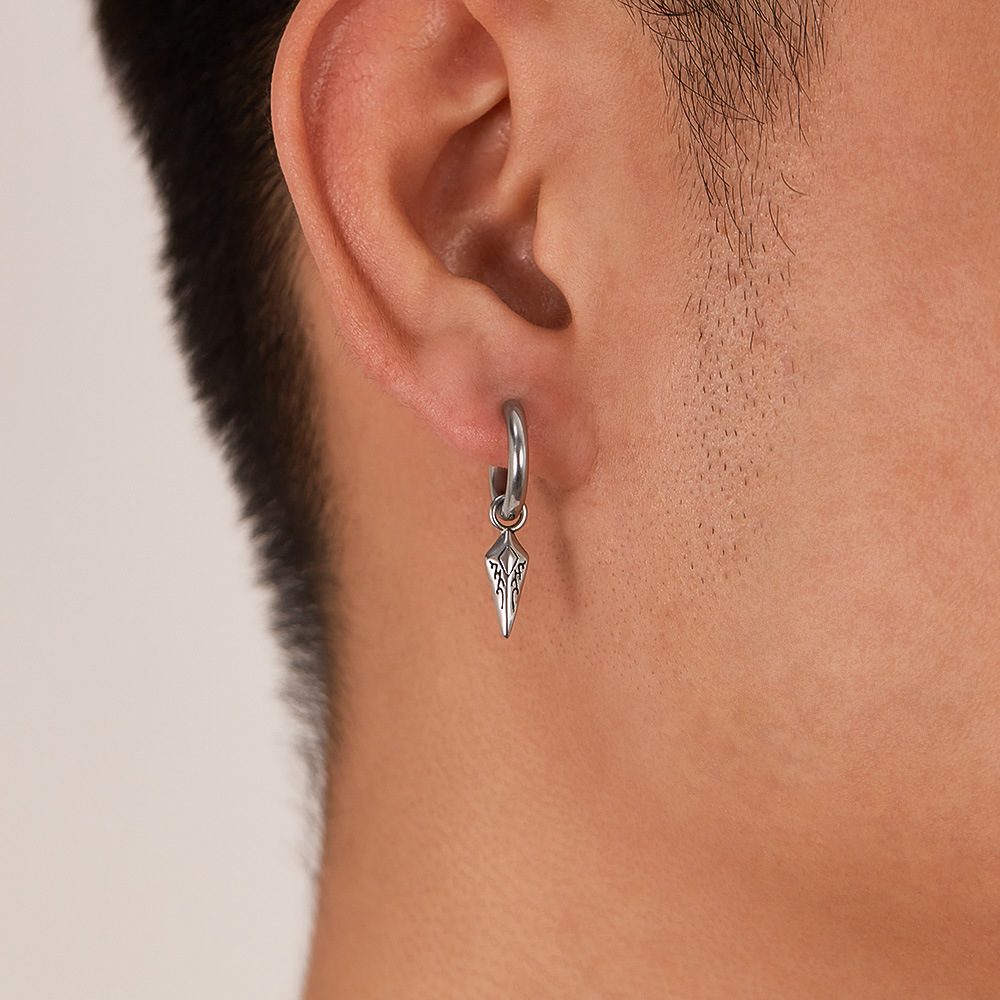 1 Çift Karmaşık Ok Şekli Paslanmaz Çelik Erkek Küpe h5Resim5