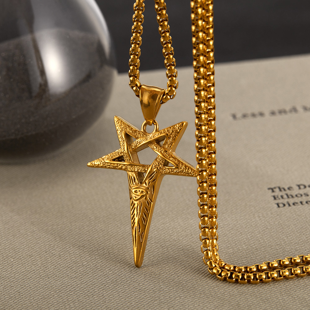 Punk Five-pointed Star Stainless Steel Men's Pendant Necklaces Picture8