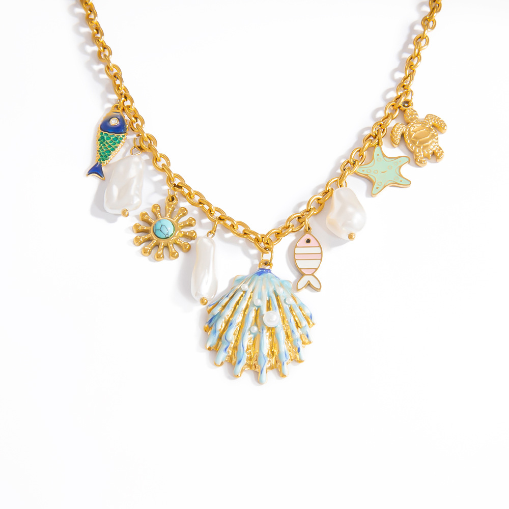 Vacation Series Shell Stainless Steel Gold Color Pendant Necklaces h5Picture8