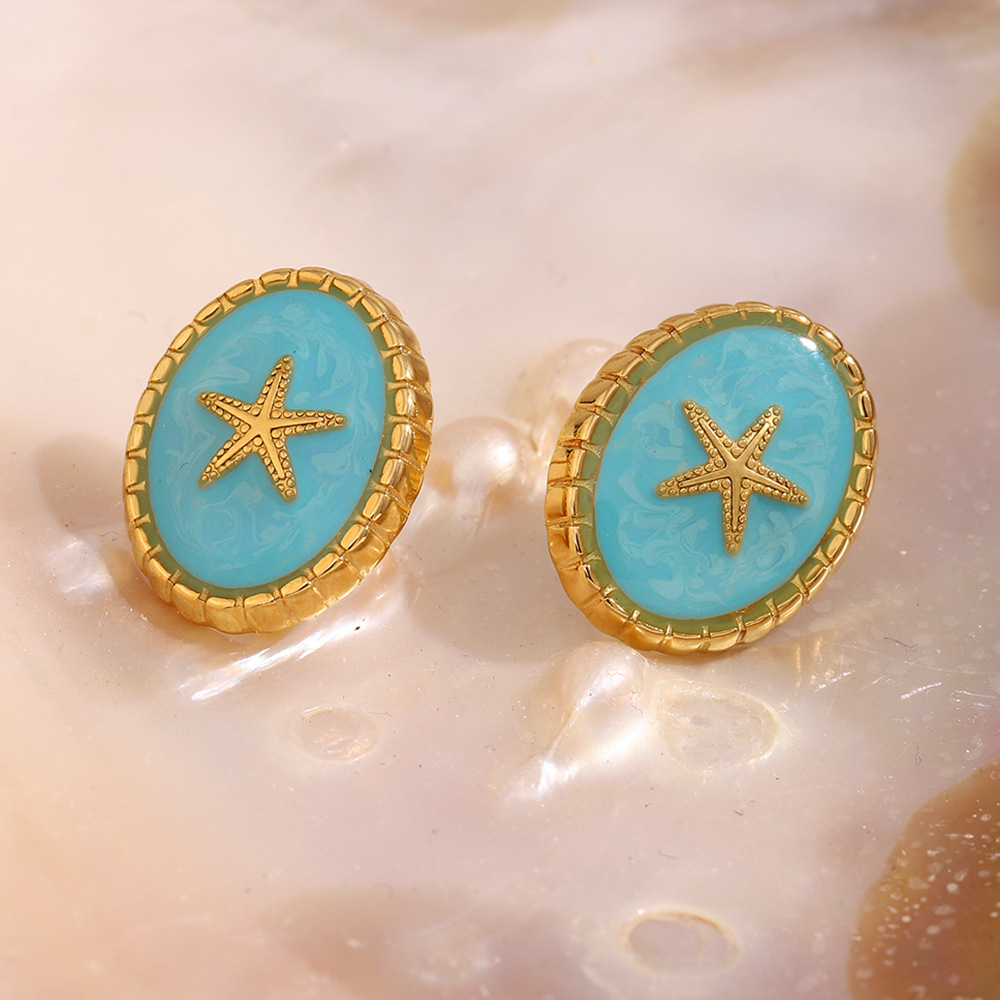 Vintage Light Luxury Starfish Color Clash Stainless Steel Women's Earrings Picture3