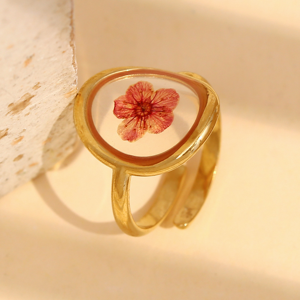 1  Piece Vintage Personalized Flower Gold Stainless Steel Women's Ring h5Picture4