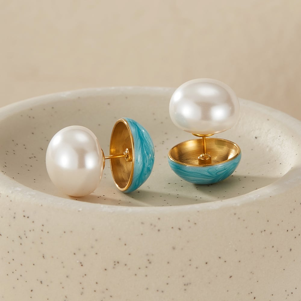 1 Pair Gorgeous Series Casual Round Stainless Steel Gold Color Women's Stud Earrings h5Picture5