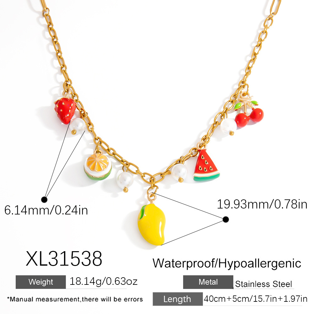 Niedliche Halsketten aus Edelstahl in Goldfarbe für Damen aus der Fruit-Serie h5Bild2
