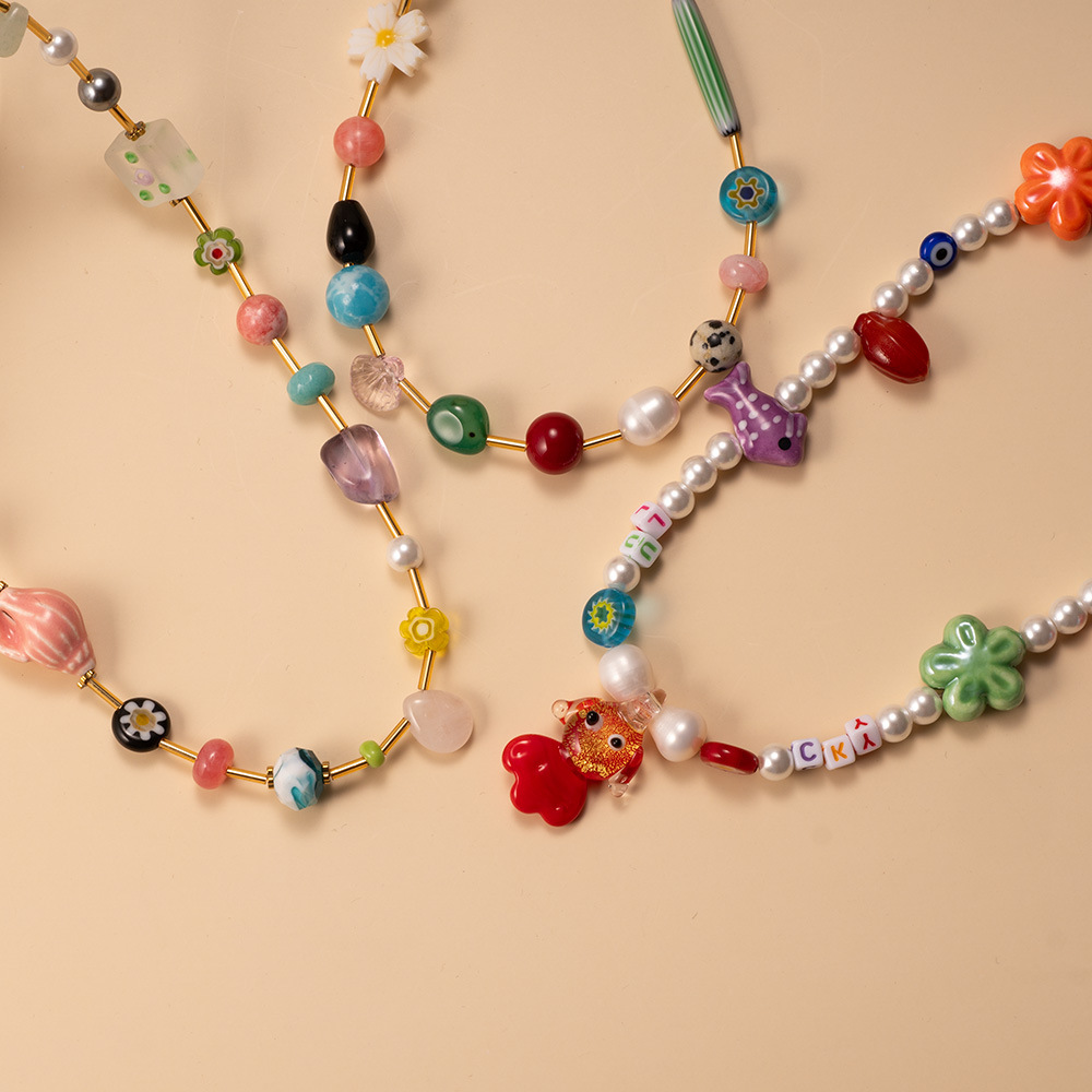 1 Piece Designable Series Vacation Colorful Transparent Stone Stainless Steel Gold Color Women's Beaded Necklaces Picture4