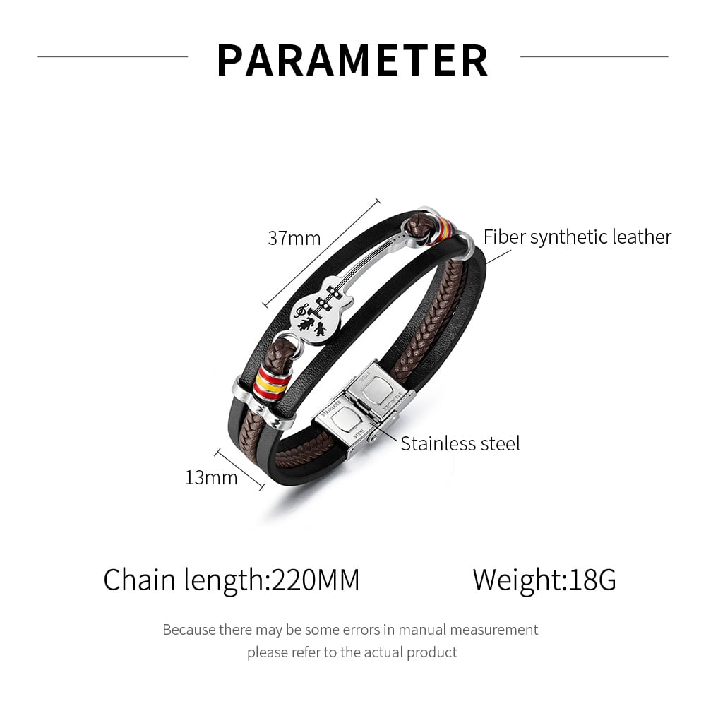 Pulseras de cuero con diseño de guitarra y pandant para hombre Imagen8