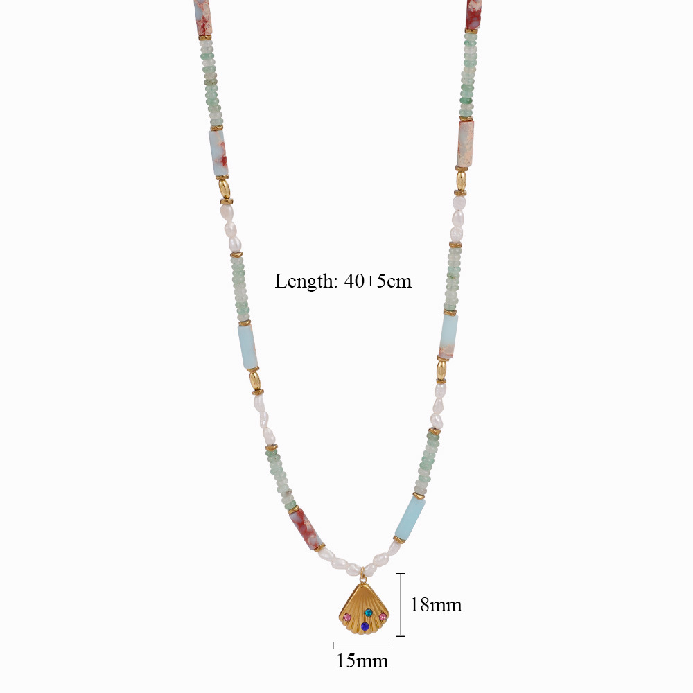 Elegant Conch Stainless Steel Gold Color Natural Stone Women's Beaded Necklaces Picture2