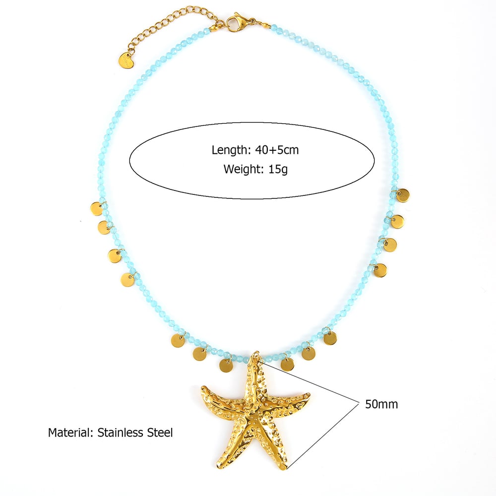 Collares colgantes de acero inoxidable dorados con estrellas de mar oceánicas para mujer h5Imagen2