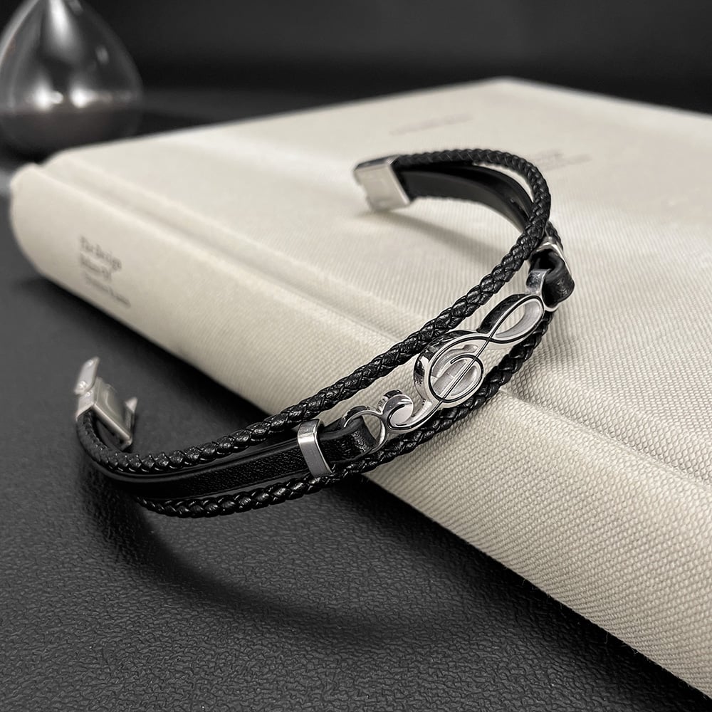 1 Piece Stylish Note Leather Men's Bracelets h5Picture5