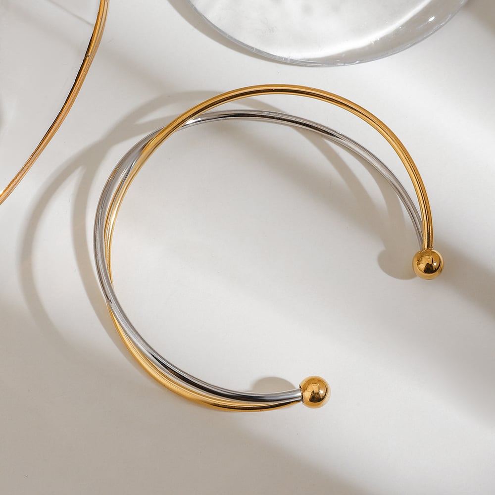 Simple Geometric Stainless Steel Mixed Color Cuff Bracelets Picture6