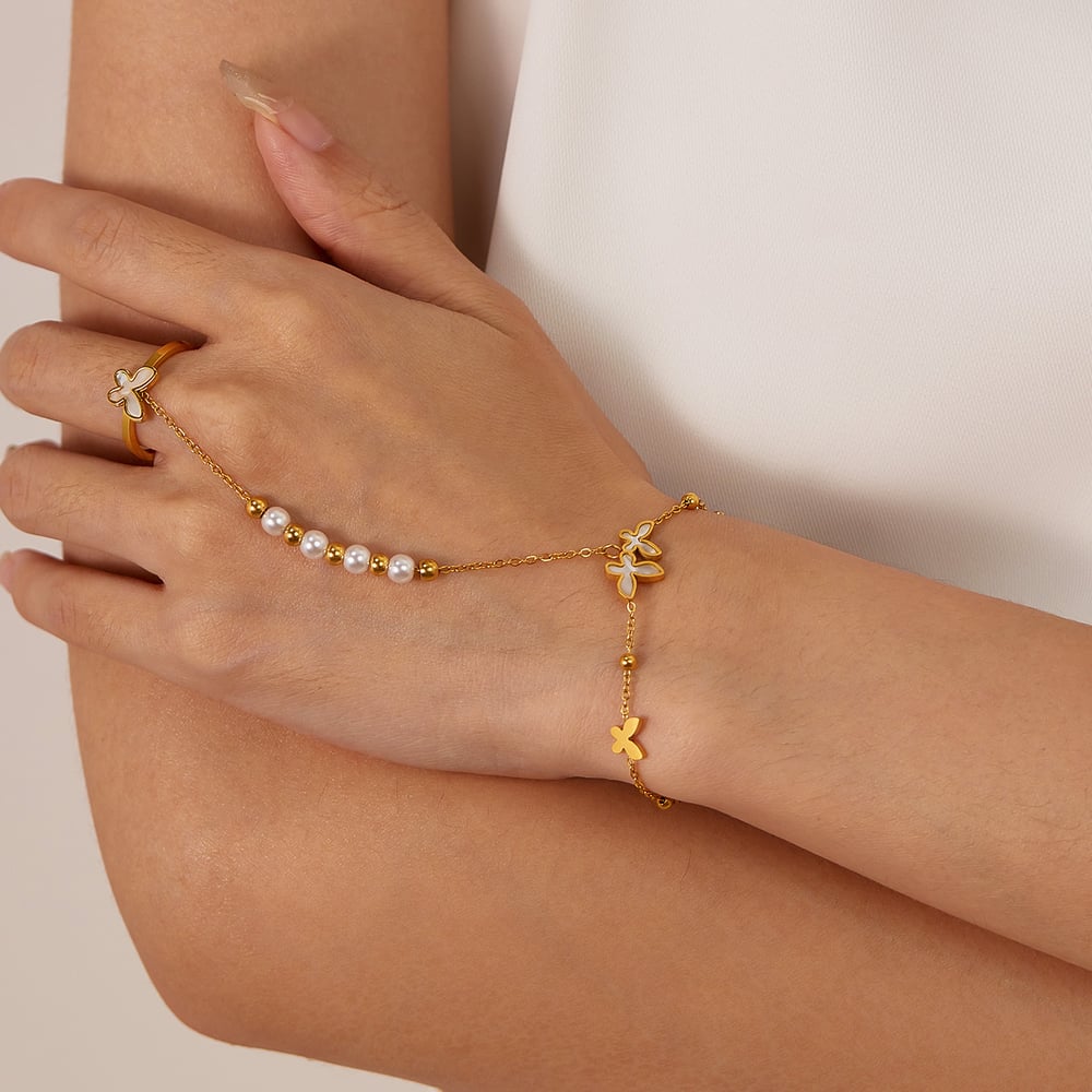 1 Piece Luxurious Series Daily Butterfly Stainless Steel Gold Color Women's Chain Bracelets With Ring h5Picture5