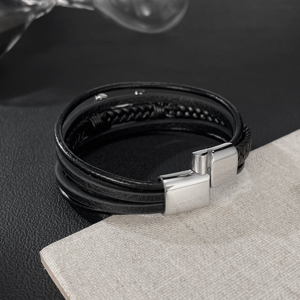 1 Stück geometrische mehrschichtige Herrenarmbänder aus Edelstahl h5Bild5