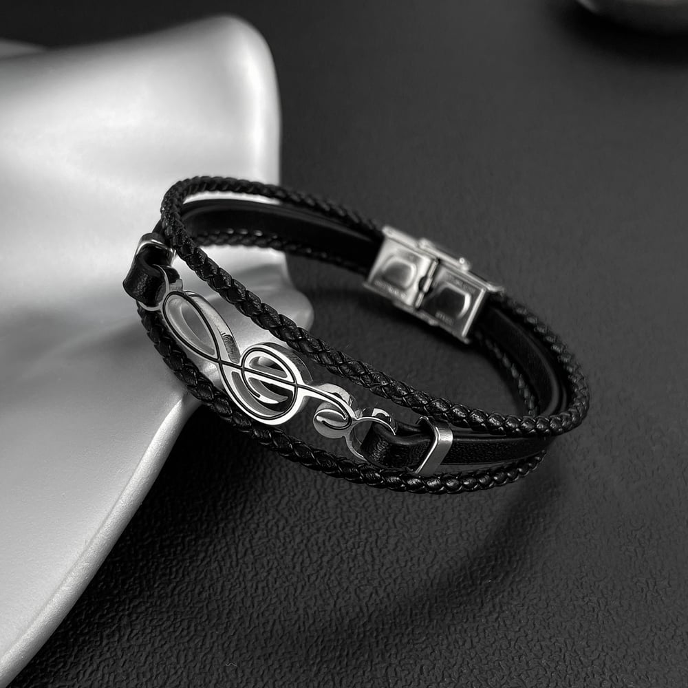1 Piece Stylish Note Leather Men's Bracelets h5Picture3