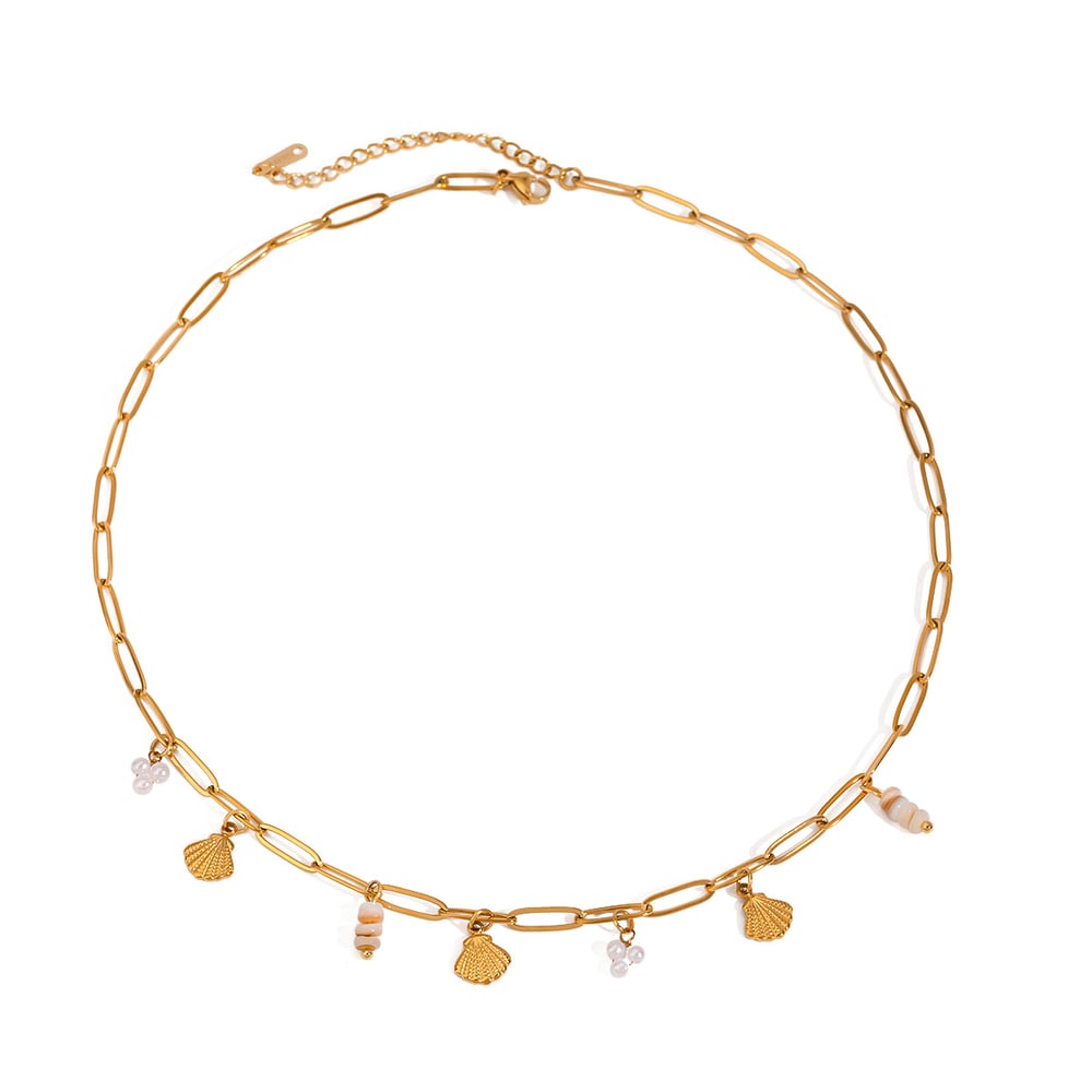 1 Piece Gold Color Stainless Steel Threaded Shell Pendant Necklace h5Picture5