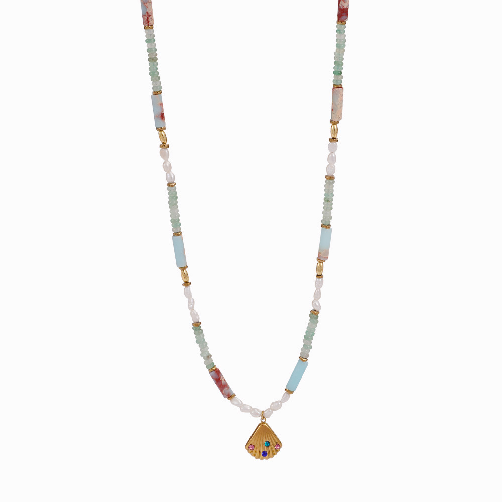 Elegant Conch Stainless Steel Gold Color Natural Stone Women's Beaded Necklaces Picture5