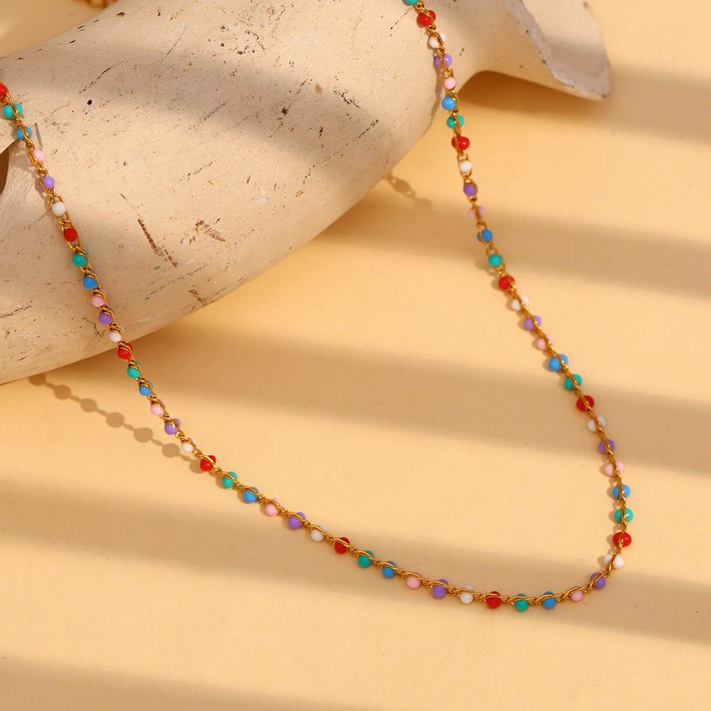 Fashionable Temperament Multi-color Beaded Stainless Steel Women's Necklace h5Picture3