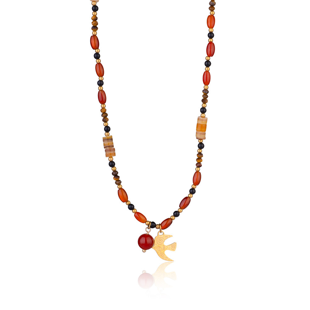 Classic Dove Stainless Steel Gold Color Natural Stone Women's Beaded Necklaces