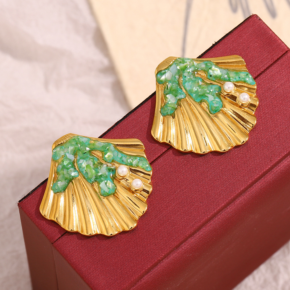 Ocean Collection Shell Altın Tonlu Paslanmaz Çelik Kadın Küpeleri h5Resim3