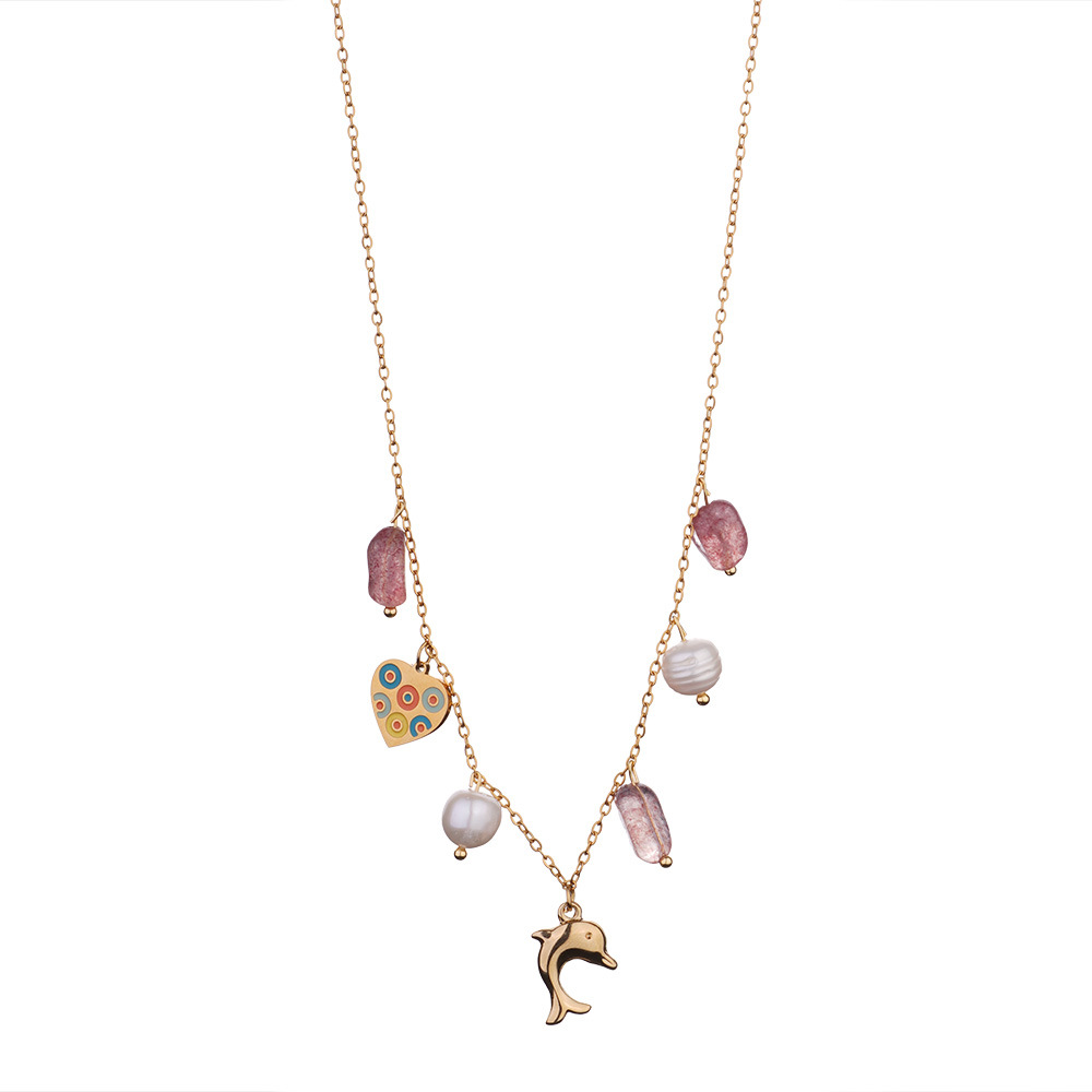 1 Piece Glamorous Series Elegant Heart Stainless Steel Gold Color Transparent Natural Stone Women's Pendant Necklaces h5Picture7