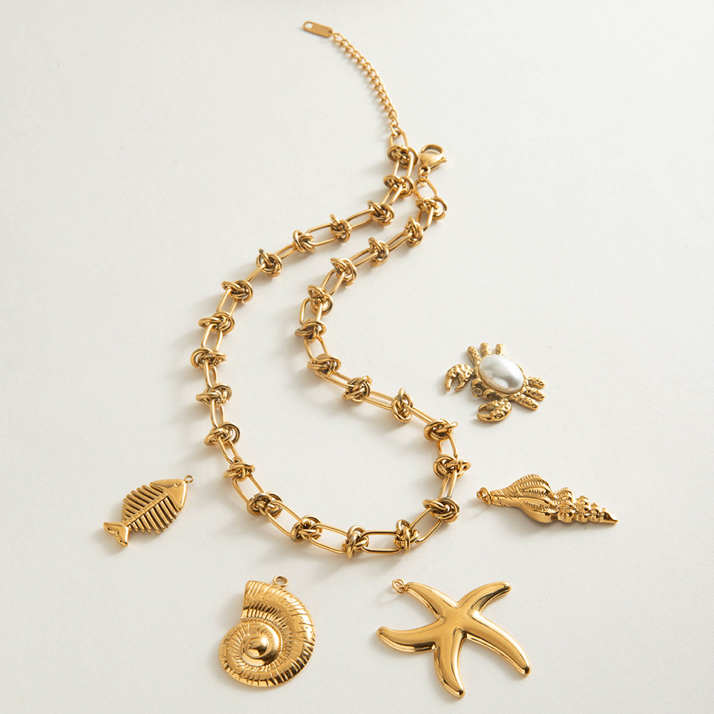 1 pieza de cadena simple de acero inoxidable color dorado para mujer h5Imagen3