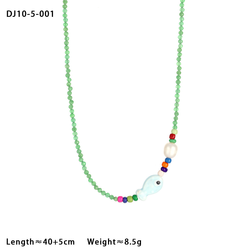 Collares colgantes de cerámica con diseño de pez caprichoso y piedra natural para mujer h5Imagen2