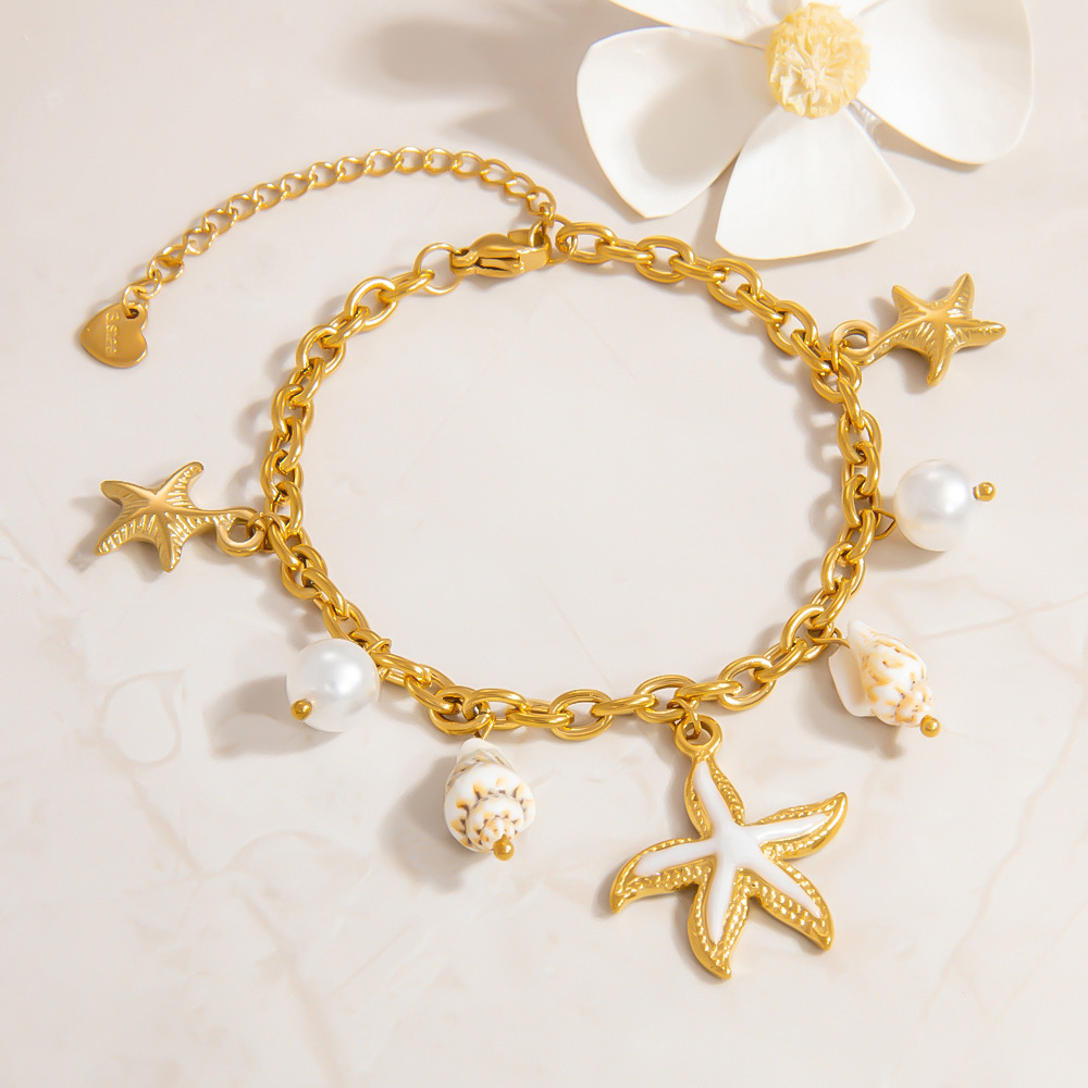 Starfish Stainless Steel Gold Color Charm Bracelets Picture5