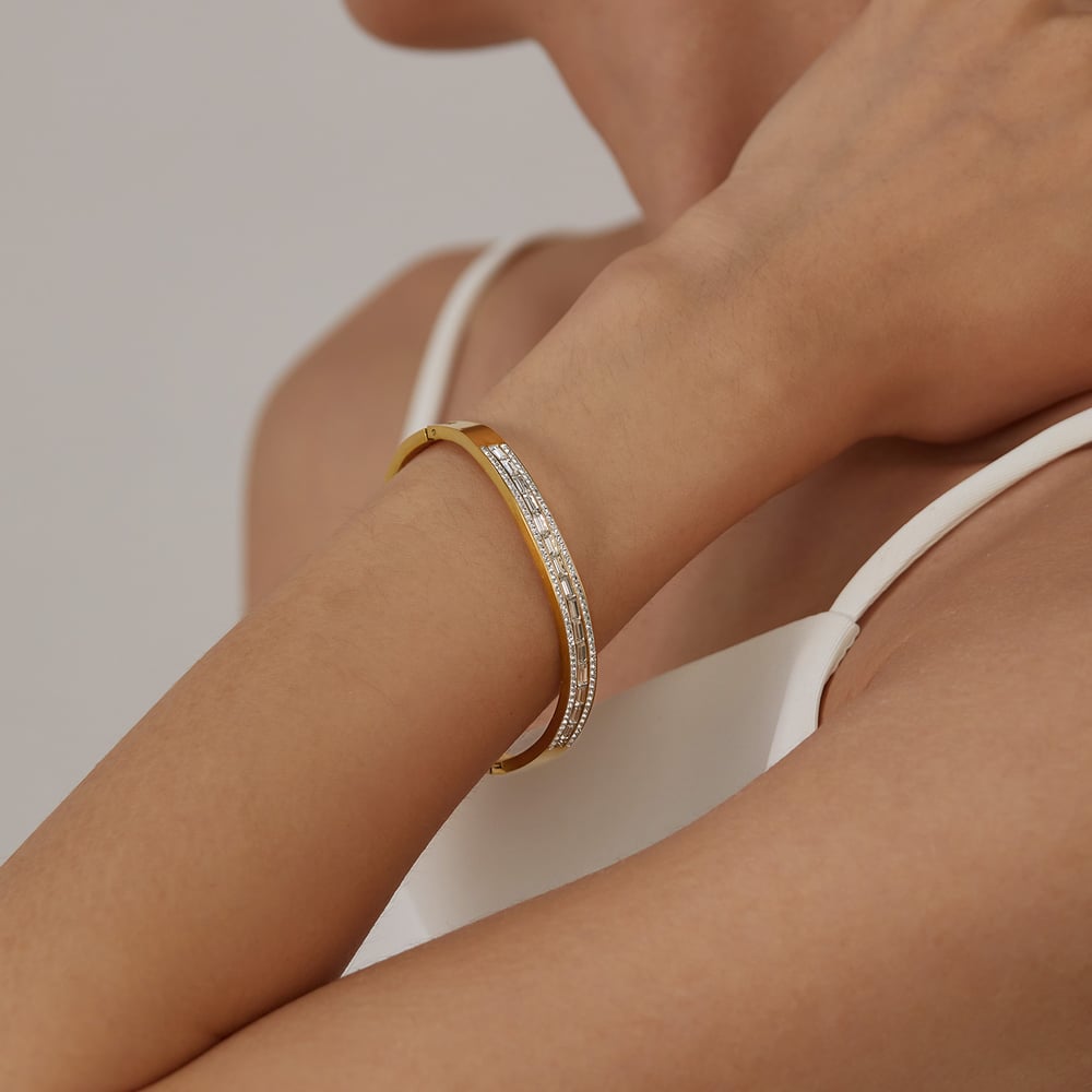 1 pieza de pulseras elegantes de acero inoxidable con diseño geométrico de serie simple para mujer h5Imagen4