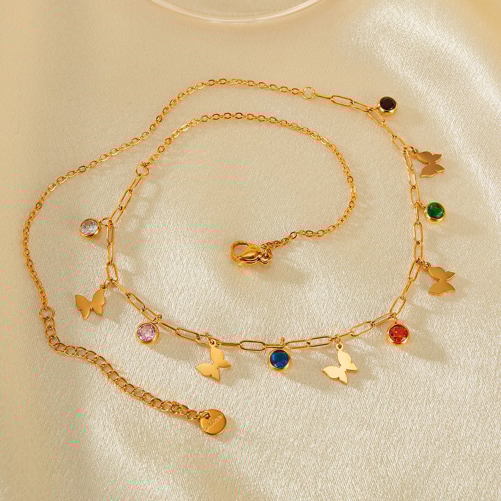 1 Piece Polychrome Series Chic Butterfly Tassel Stainless Steel Women's Chain Necklaces h5Picture3