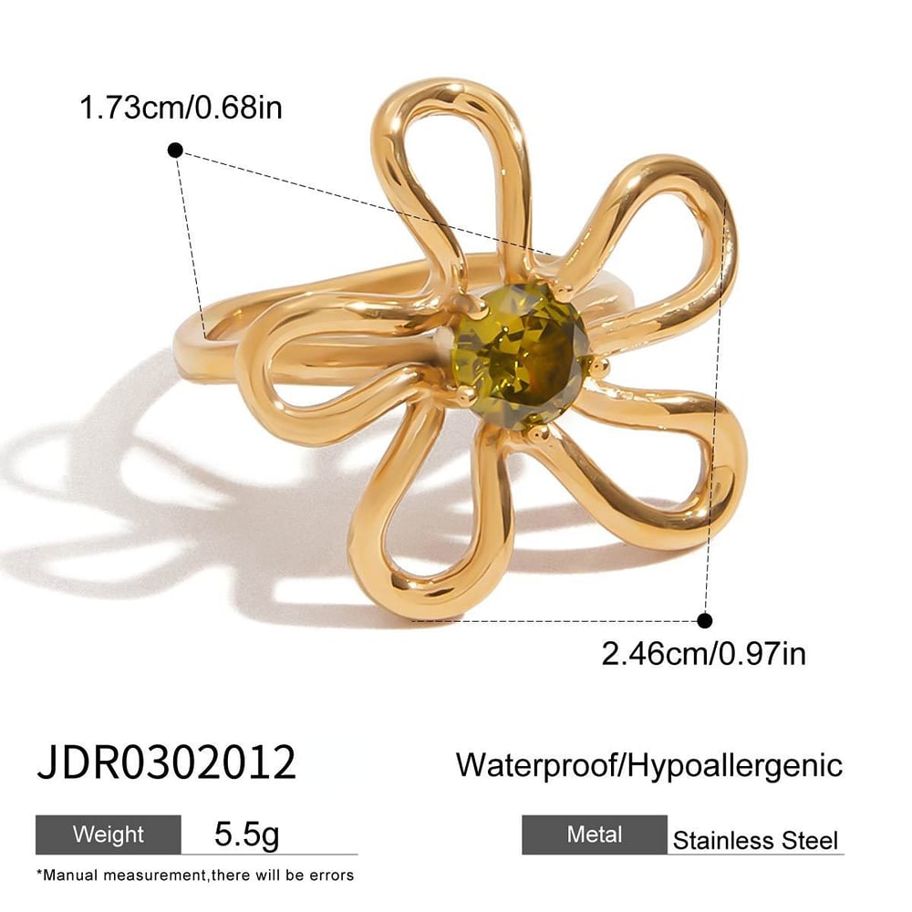 Sweet Flower Stainless Steel Gold Color  Statement Rings 