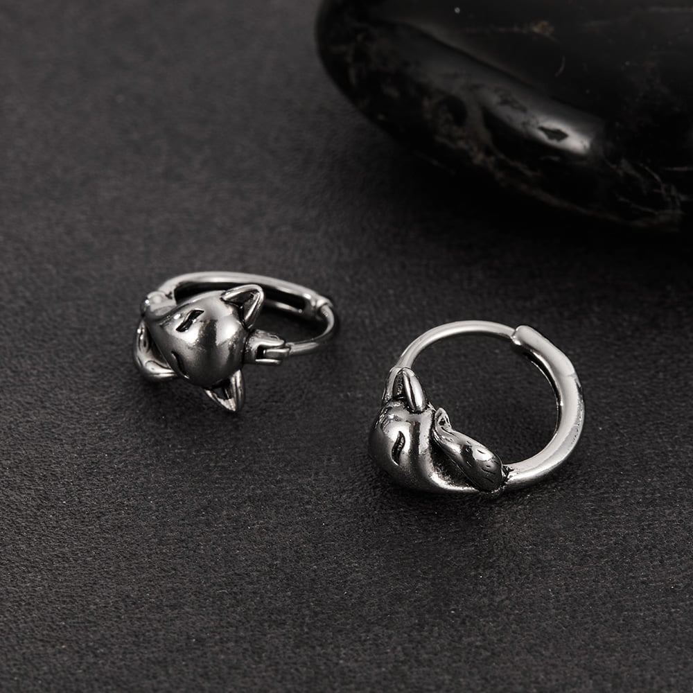 1 Piece Designable Series Chic Fox Stainless Steel Men's Hoop Earrings h5Picture5