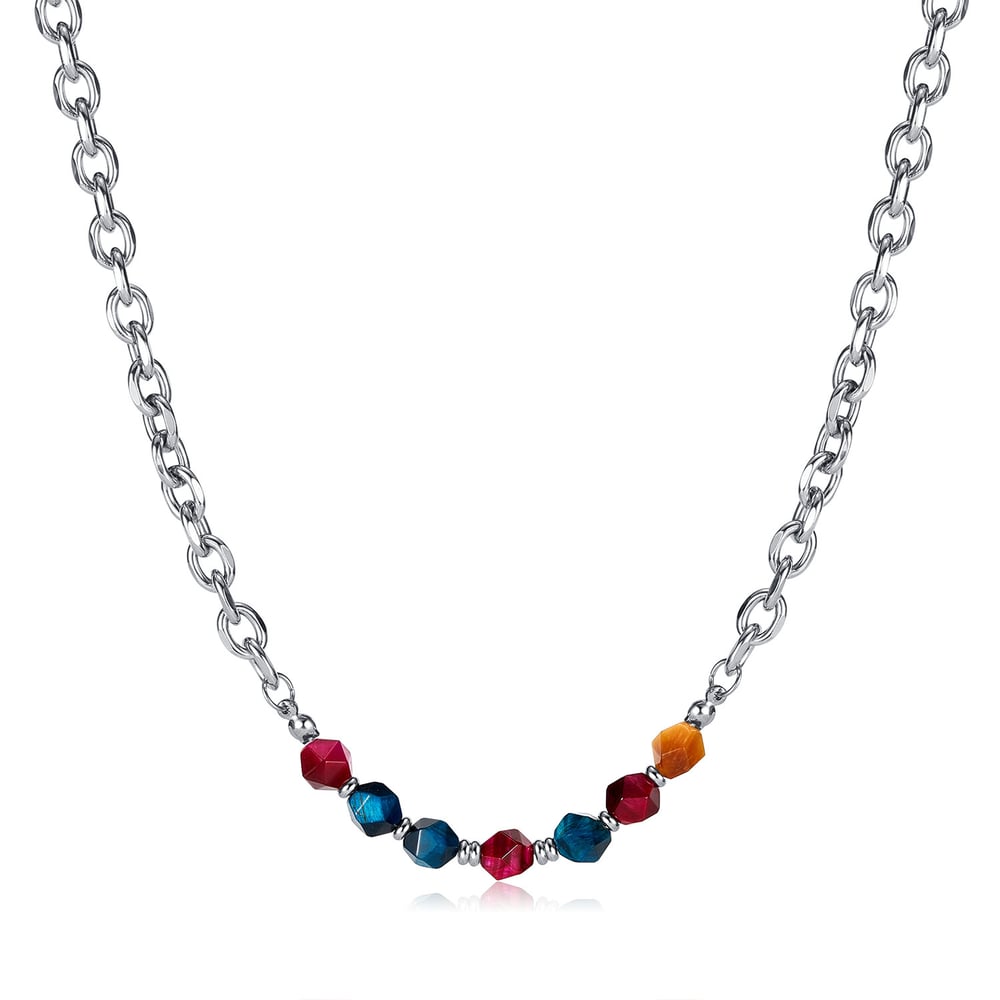 Collares de cadena de acero inoxidable con piedras naturales y colores versátiles para hombre Imagen6