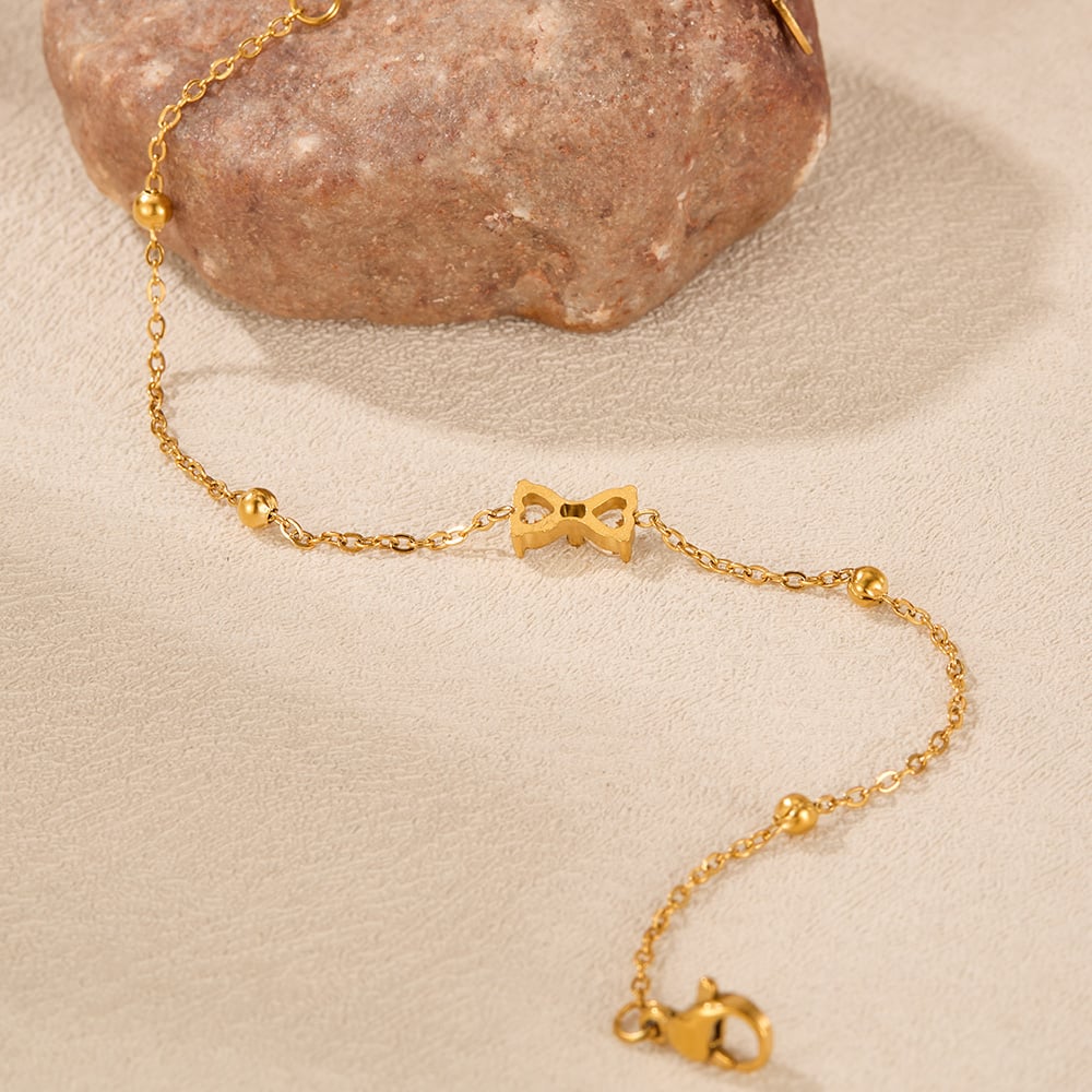 1 Stück Simple Series Daily Bow Knot Edelstahl Goldfarben Damen Charm Armbänder h5Bild5