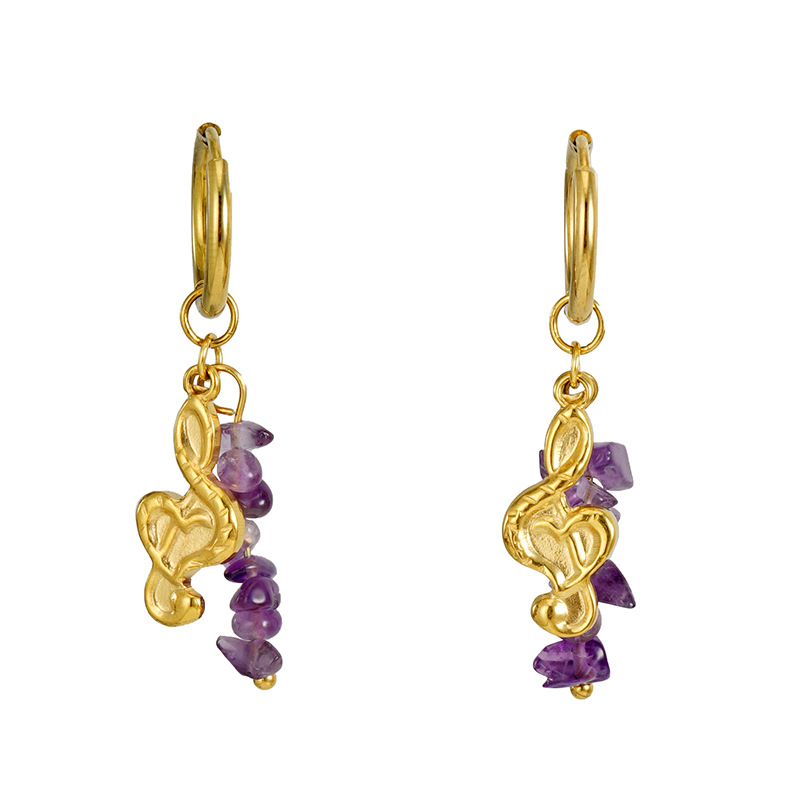 Note Stainless Steel Gold Color Drop Earrings