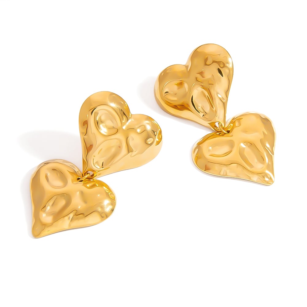 1 Pair Romantic Series Sweet Heart Stainless Steel Gold Color  Women's Drop Earrings