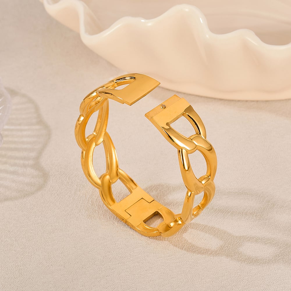 1 Stück Simple Series Tägliche geometrische Edelstahl Goldfarbene Damenarmreifen h5Bild7