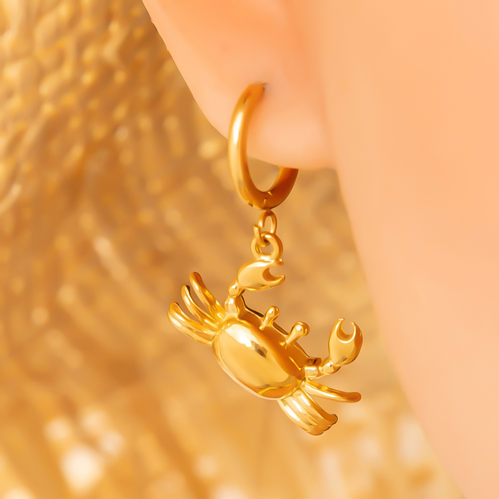 1 Pair Delicate Crab Stainless Steel Gold Color Women's Drop Earrings h5Picture4