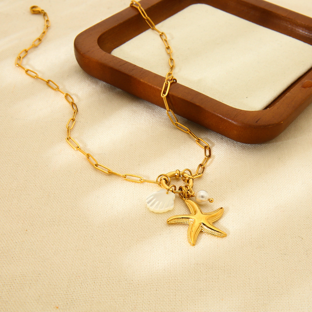1 Pair Romantic Series Vacation Turtle Stainless Steel   Gold Color  Women's Pendant Necklaces h5Picture3