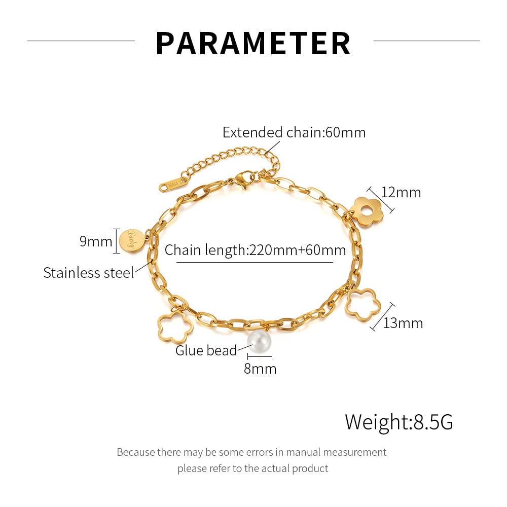 Fußkettchen aus Edelstahl mit Blumen in Goldfarbe h5Bild2