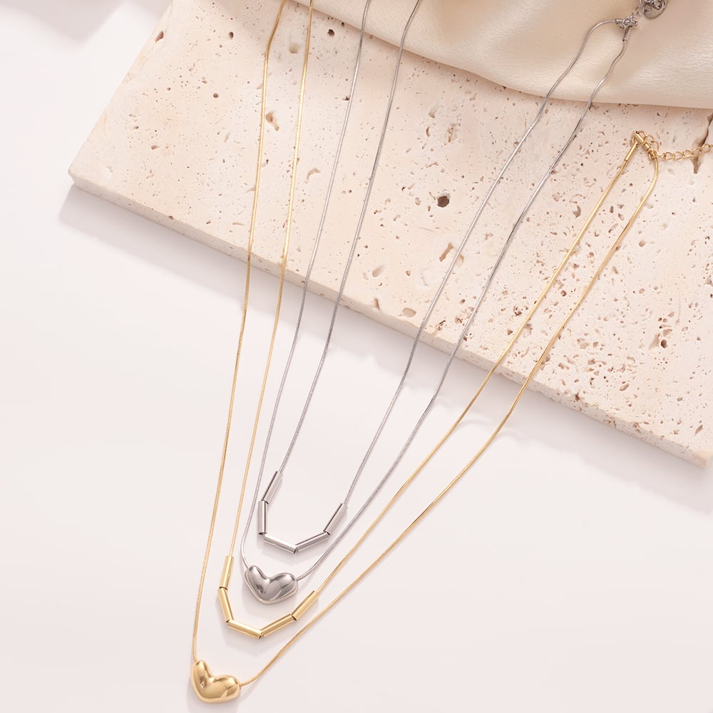 MInimalist Heart Stainless Steel Gold Color Women's Layered Necklaces h5Picture5
