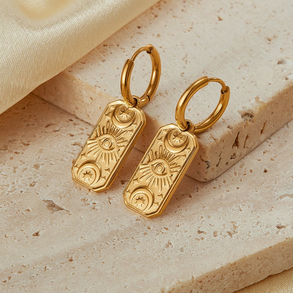 1 Paar einfache Serie täglich geometrische Edelstahl Gold Farbe Damen Tropfen Ohrringe h5Bild3