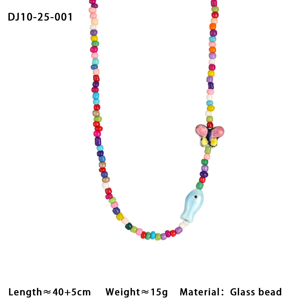 Cute Beads Glass Colorful Women's Beaded Necklaces