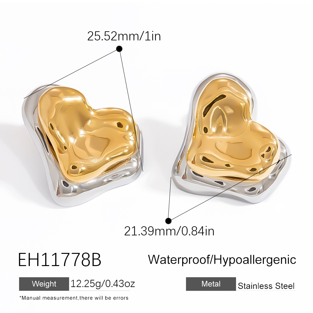 Minimalist Heart Stainless Steel Gold Color Women's Stud Earrings h5Picture2