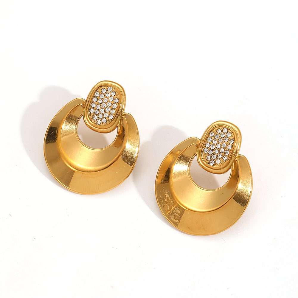 Retro Geometric Stainless Steel Gold Color Stud Earrings 