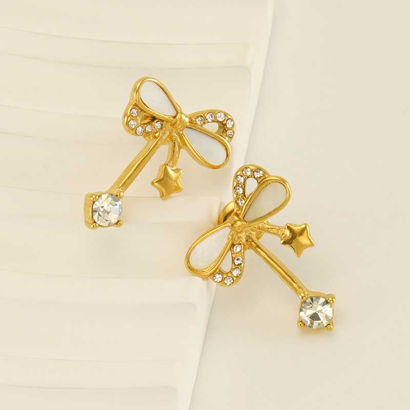 Bow Knot Stainless Steel Gold Color Stud Earrings Picture4