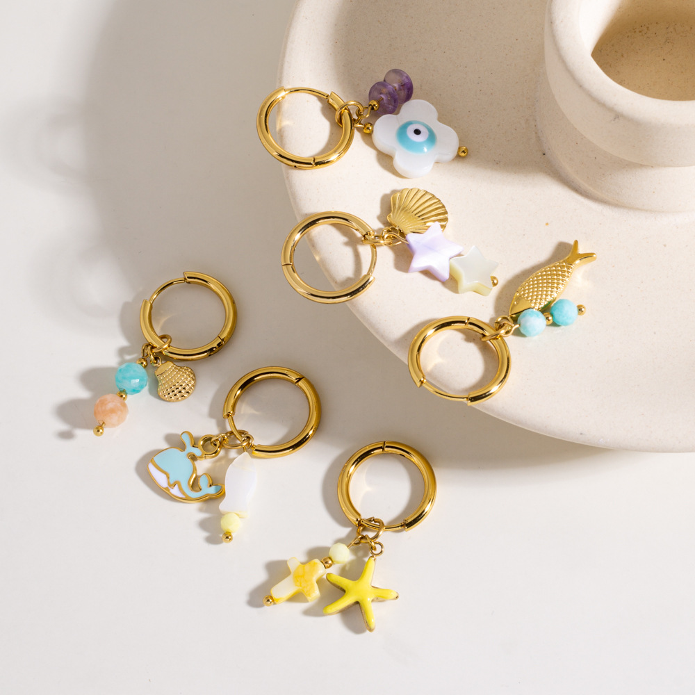 1 Stück romantische Serie Daily Turtle Edelstahl Creolen für Damen Bild2