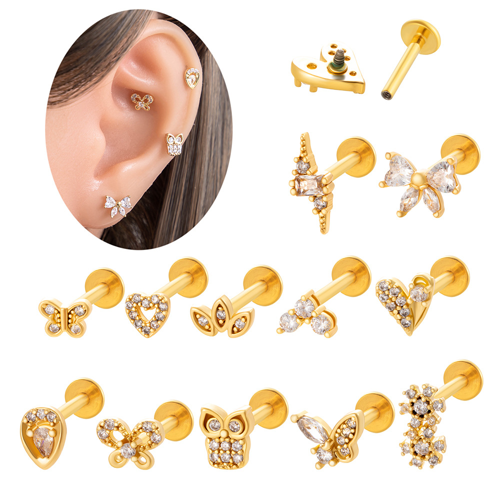 1 Piece Simple Series Simple Heart Copper   Gold Color  Zircon Women's Piercings Earrings Picture3