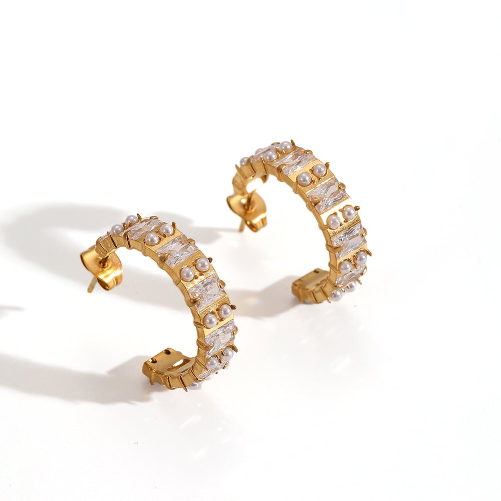 Stainless Steel Gold Color Hoop Earrings 