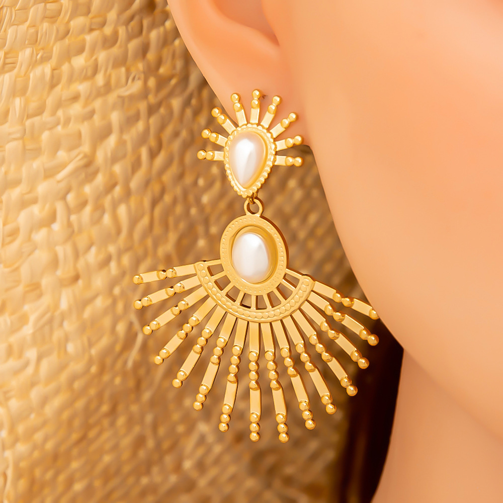 Stainless Steel Gold Color Drop Earrings h5Picture5